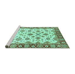 Sideview of Machine Washable Oriental Turquoise Traditional Area Rugs, wshabs3536turq