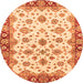 Round Machine Washable Oriental Orange Traditional Area Rugs, wshabs3536org