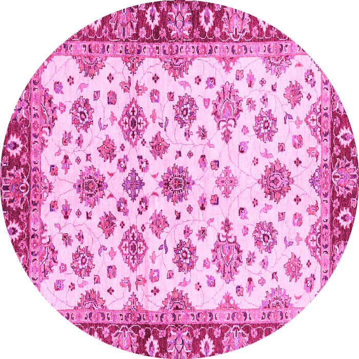 Round Machine Washable Oriental Pink Traditional Rug, wshabs3536pnk