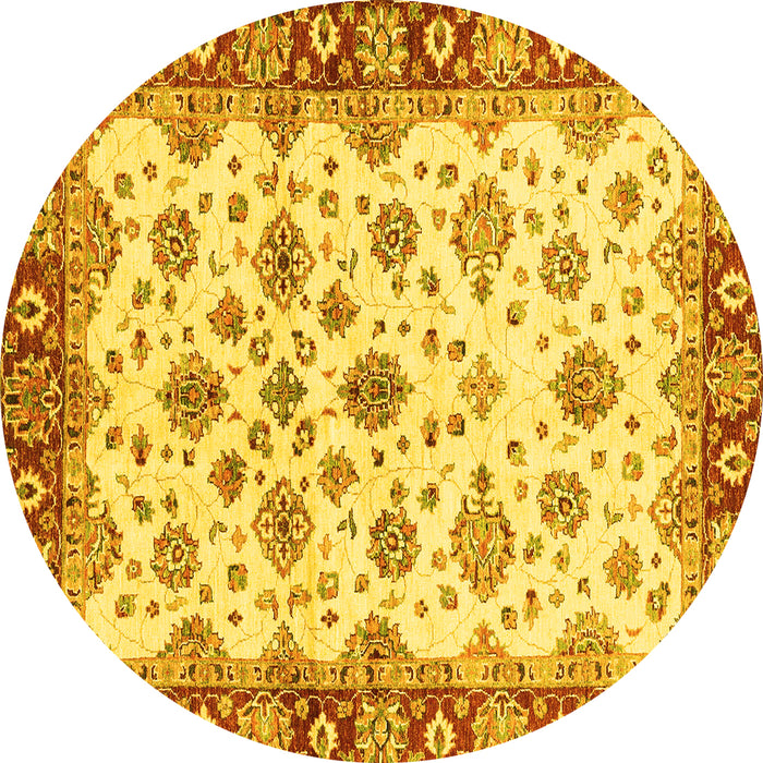 Round Machine Washable Oriental Yellow Traditional Rug, wshabs3536yw