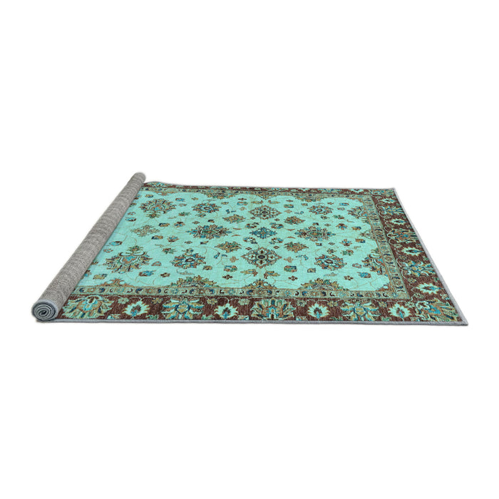 Sideview of Machine Washable Oriental Light Blue Traditional Rug, wshabs3536lblu