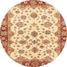 Round Machine Washable Abstract Brown Gold Rug, wshabs3536