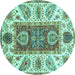 Round Machine Washable Abstract Turquoise Modern Area Rugs, wshabs3537turq