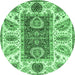 Round Machine Washable Abstract Emerald Green Modern Area Rugs, wshabs3537emgrn