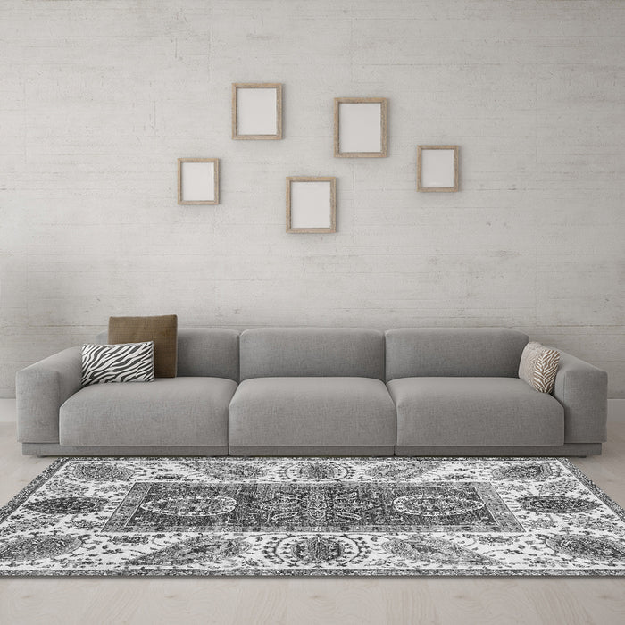 Machine Washable Abstract Gray Modern Rug in a Living Room,, wshabs3537gry