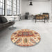 Round Machine Washable Abstract Chestnut Red Rug in a Office, wshabs3537