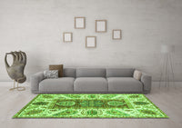 Machine Washable Abstract Green Modern Rug, wshabs3537grn