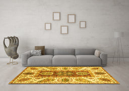 Machine Washable Abstract Yellow Modern Rug in a Living Room, wshabs3537yw