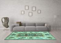 Machine Washable Abstract Turquoise Modern Rug, wshabs3537turq