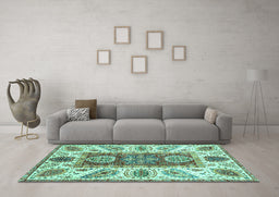 Machine Washable Abstract Turquoise Modern Area Rugs in a Living Room,, wshabs3537turq