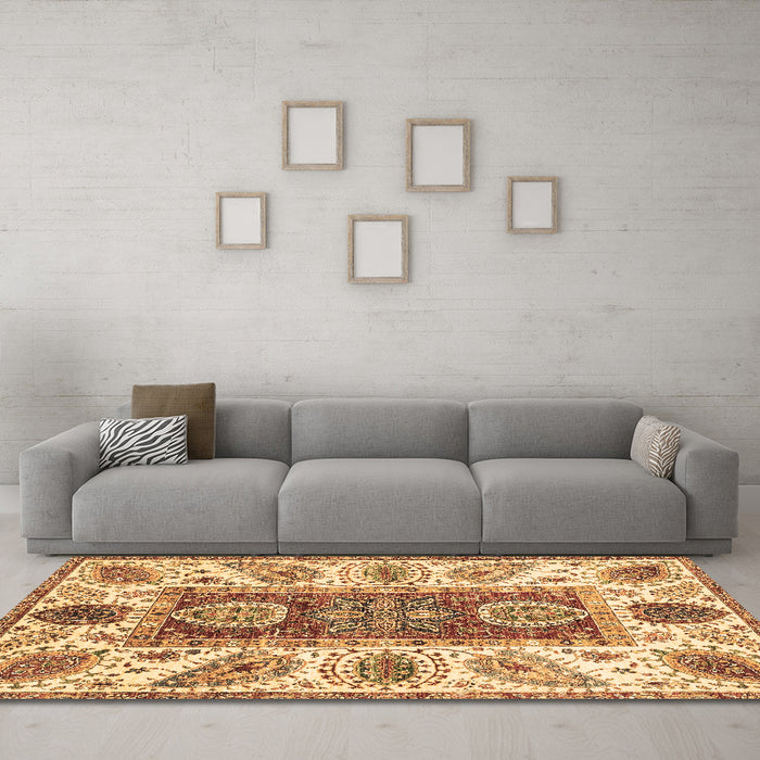Machine Washable Abstract Brown Modern Rug in a Living Room,, wshabs3537brn