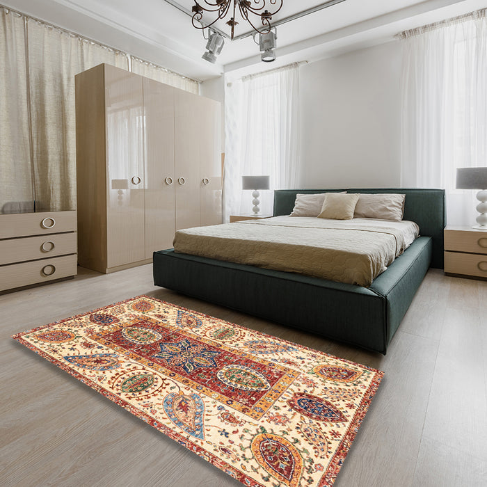 Machine Washable Abstract Chestnut Red Rug in a Bedroom, wshabs3537