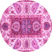 Round Machine Washable Abstract Pink Modern Rug, wshabs3537pnk