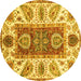 Round Abstract Yellow Modern Rug, abs3537yw