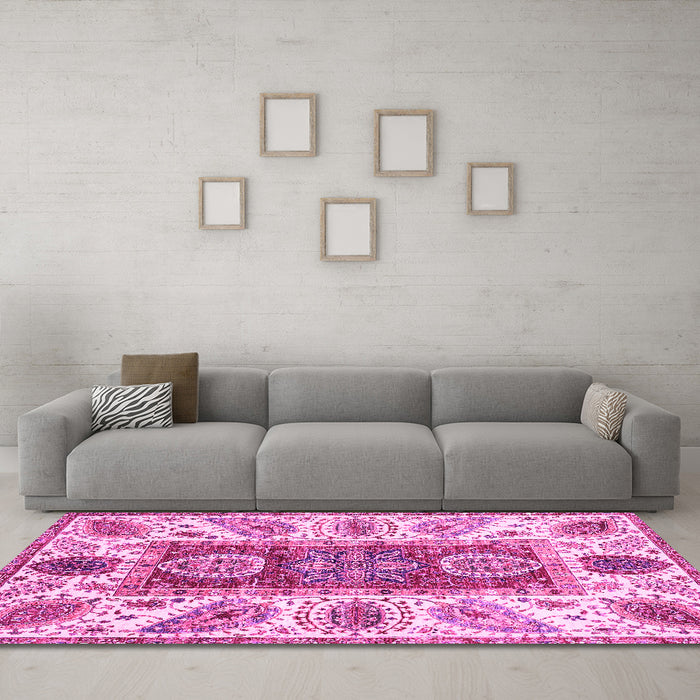 Machine Washable Abstract Pink Modern Rug in a Living Room, wshabs3537pnk