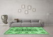 Machine Washable Abstract Emerald Green Modern Area Rugs in a Living Room,, wshabs3537emgrn