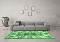 Machine Washable Abstract Emerald Green Modern Rug, wshabs3537emgrn