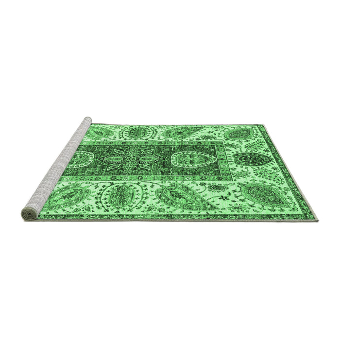 Sideview of Machine Washable Abstract Emerald Green Modern Area Rugs, wshabs3537emgrn