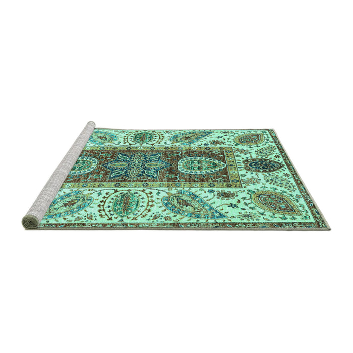 Sideview of Machine Washable Abstract Turquoise Modern Area Rugs, wshabs3537turq