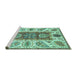 Sideview of Machine Washable Abstract Turquoise Modern Area Rugs, wshabs3537turq