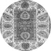 Round Machine Washable Abstract Gray Modern Rug, wshabs3537gry