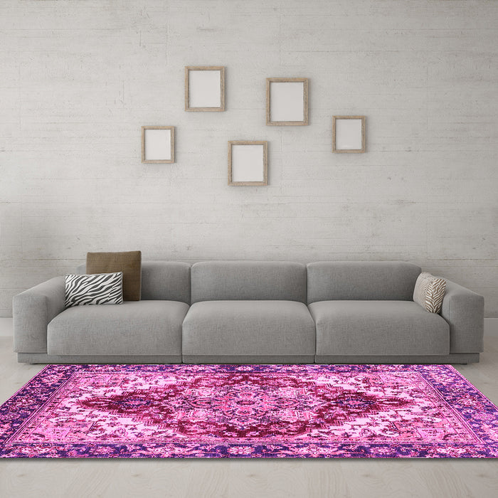 Machine Washable Persian Pink Traditional Rug in a Living Room, wshabs3538pnk