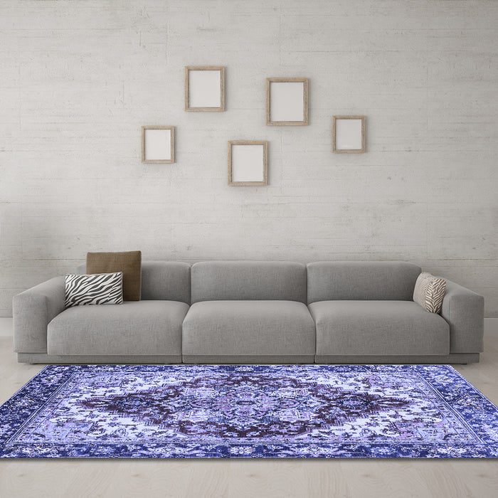 Machine Washable Persian Blue Traditional Rug in a Living Room, wshabs3538blu
