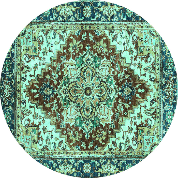 Round Machine Washable Persian Turquoise Traditional Area Rugs, wshabs3538turq