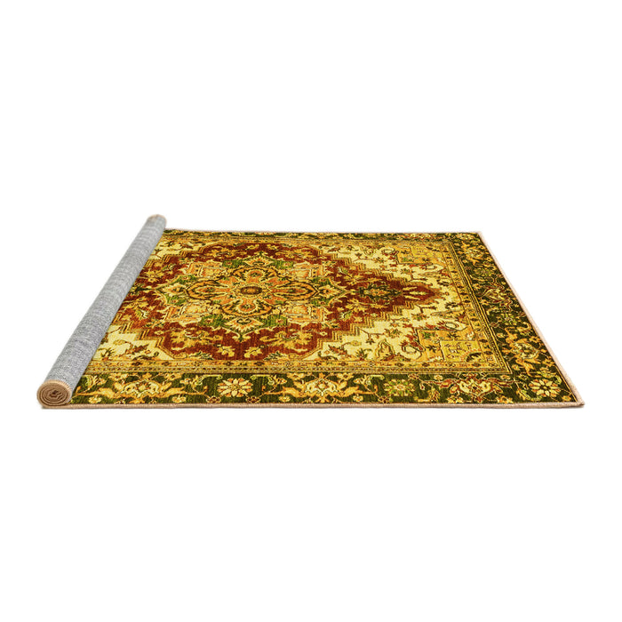 Sideview of Machine Washable Persian Yellow Traditional Rug, wshabs3538yw