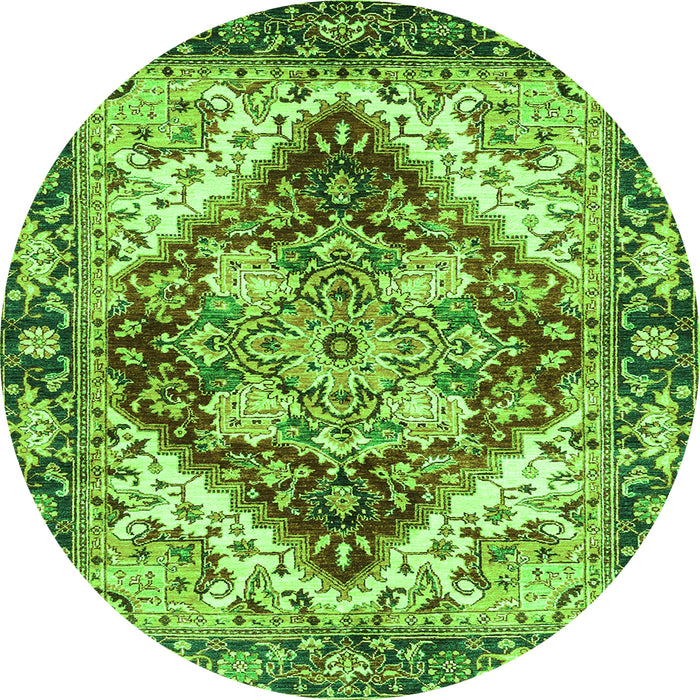 Round Machine Washable Persian Green Traditional Area Rugs, wshabs3538grn