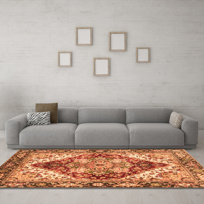 Machine Washable Persian Orange Traditional Area Rugs in a Living Room, wshabs3538org