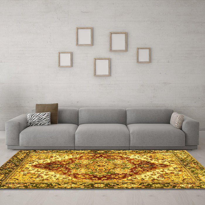 Machine Washable Persian Yellow Traditional Rug in a Living Room, wshabs3538yw
