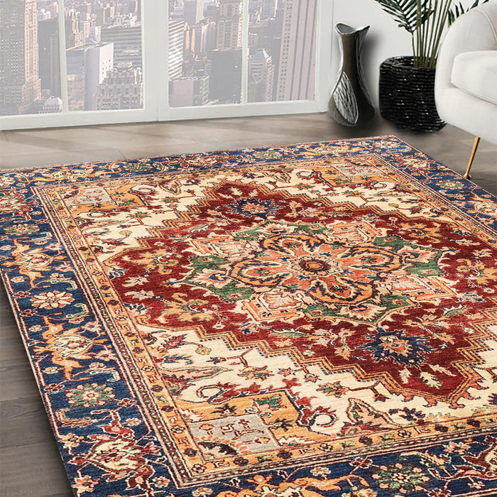 Abstract Brown Red Persian Rug in Family Room, abs3538