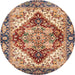 Round Abstract Brown Red Persian Rug, abs3538