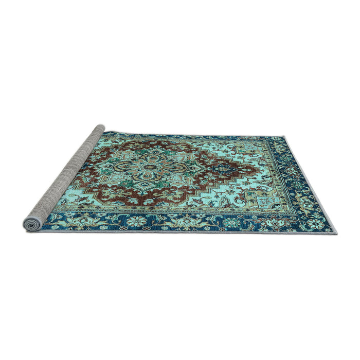Sideview of Machine Washable Persian Light Blue Traditional Rug, wshabs3538lblu