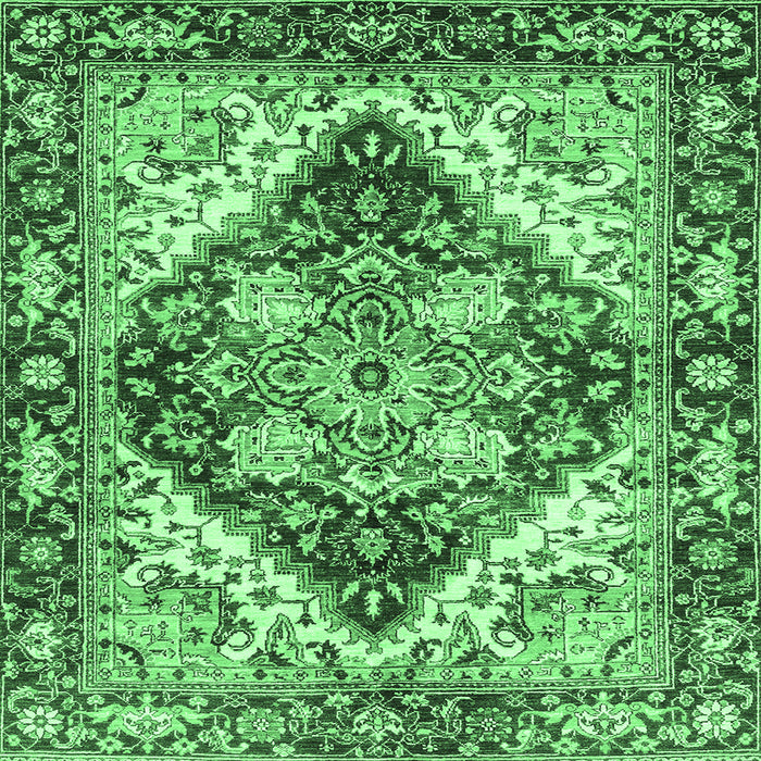 Square Machine Washable Persian Emerald Green Traditional Area Rugs, wshabs3538emgrn