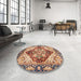 Round Machine Washable Abstract Brown Red Rug in a Office, wshabs3538