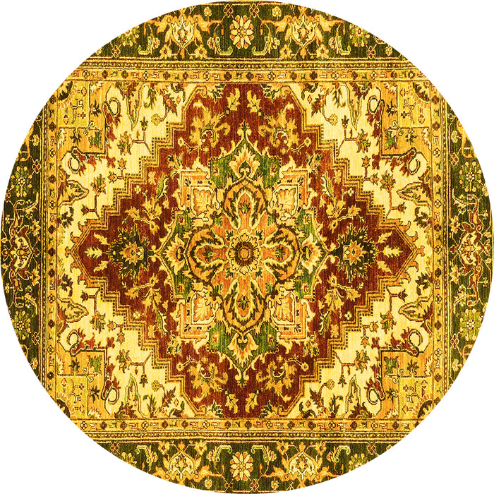 Round Machine Washable Persian Yellow Traditional Rug, wshabs3538yw