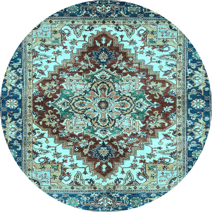 Round Machine Washable Persian Light Blue Traditional Rug, wshabs3538lblu