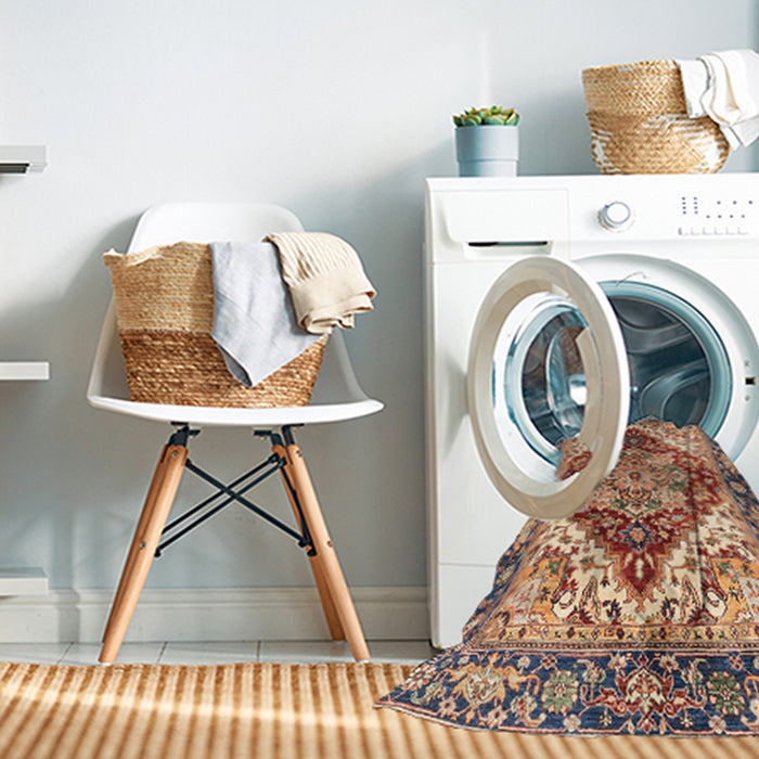 Machine Washable Abstract Brown Red Rug in a Washing Machine, wshabs3538