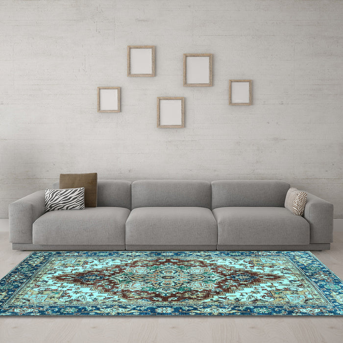 Machine Washable Persian Light Blue Traditional Rug in a Living Room, wshabs3538lblu