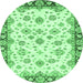 Round Machine Washable Abstract Emerald Green Modern Area Rugs, wshabs3539emgrn