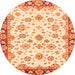 Round Machine Washable Abstract Orange Modern Area Rugs, wshabs3539org