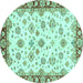 Round Machine Washable Abstract Turquoise Modern Area Rugs, wshabs3539turq