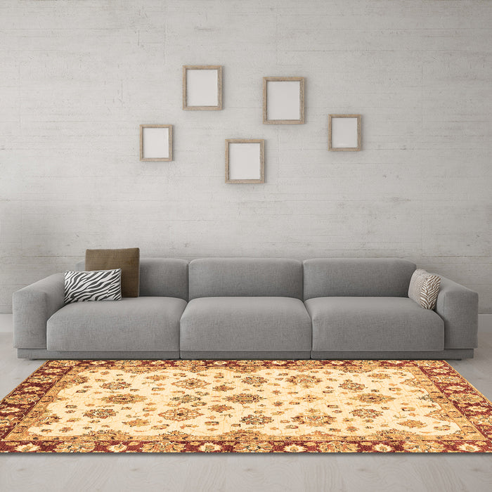 Machine Washable Abstract Brown Modern Rug in a Living Room,, wshabs3539brn
