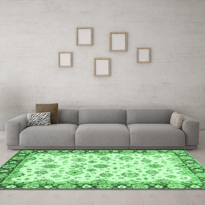 Machine Washable Abstract Emerald Green Modern Area Rugs in a Living Room,, wshabs3539emgrn