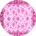 Round Machine Washable Abstract Pink Modern Rug, wshabs3539pnk