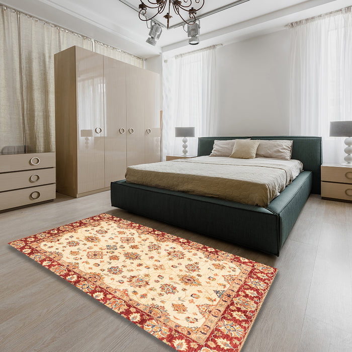 Machine Washable Abstract Sun Yellow Rug in a Bedroom, wshabs3539