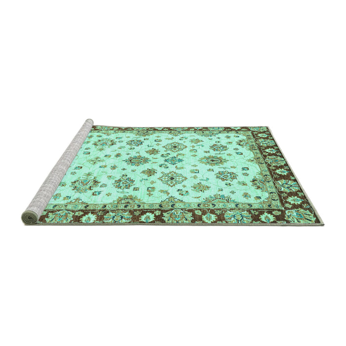 Sideview of Machine Washable Abstract Turquoise Modern Area Rugs, wshabs3539turq