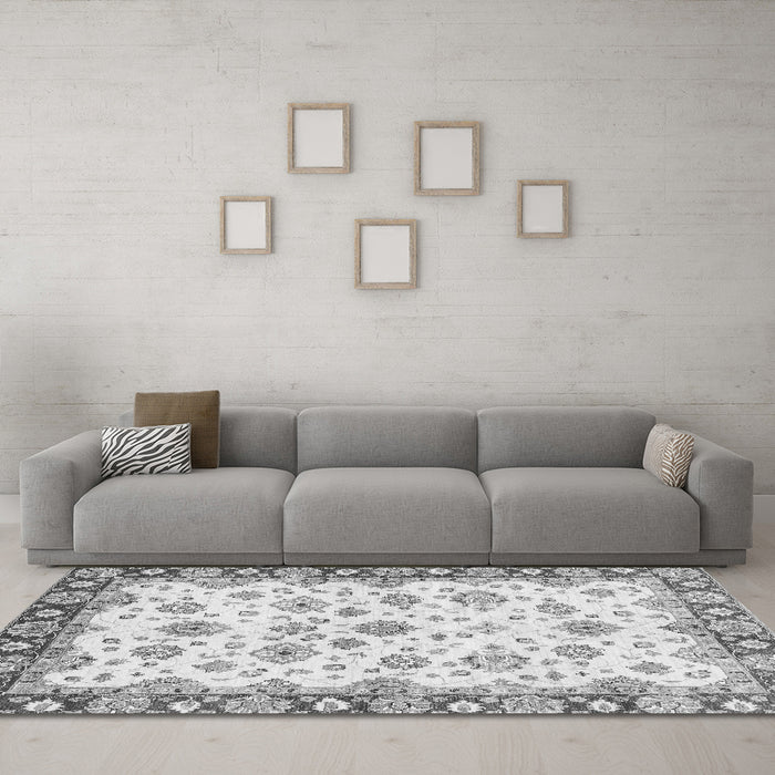 Machine Washable Abstract Gray Modern Rug in a Living Room,, wshabs3539gry